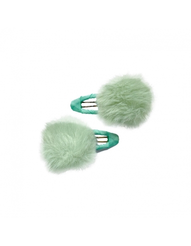 Peluş Pompom İkili Klipsler - Mint